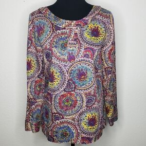 Talbots 100% Cotton Medallion Paisley Popover Long Sleeves Tunic Top Size 6 Boho
